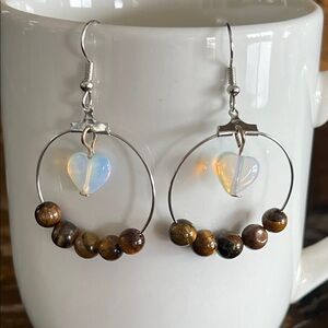 Silver and Brown Heart Earrings